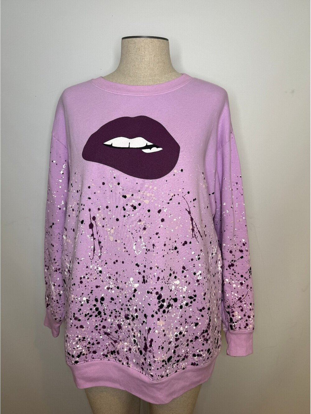 Wildfox Lips & Drips Paint Splatter Roadtrip Oversized Sweatshirt Tunic -S